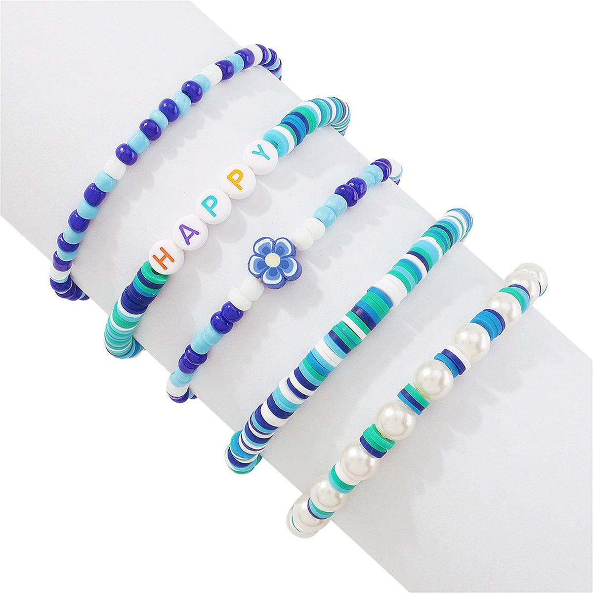 Blue Howlite 'Happy' Stretch Bracelet Set