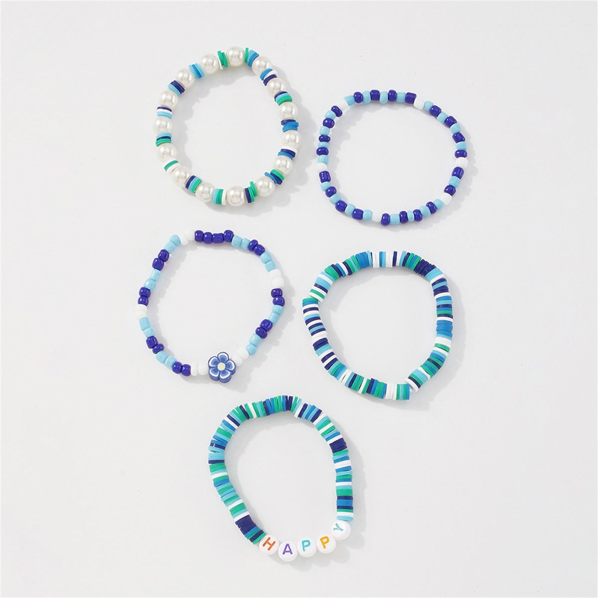 Blue Howlite 'Happy' Stretch Bracelet Set