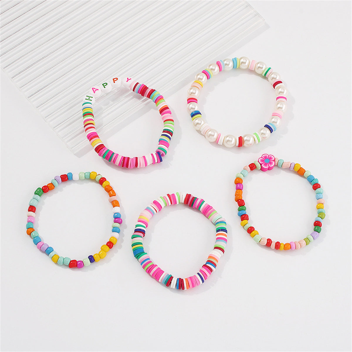 Pink Howlite 'Happy' Beaded Stretch Bracelet Set