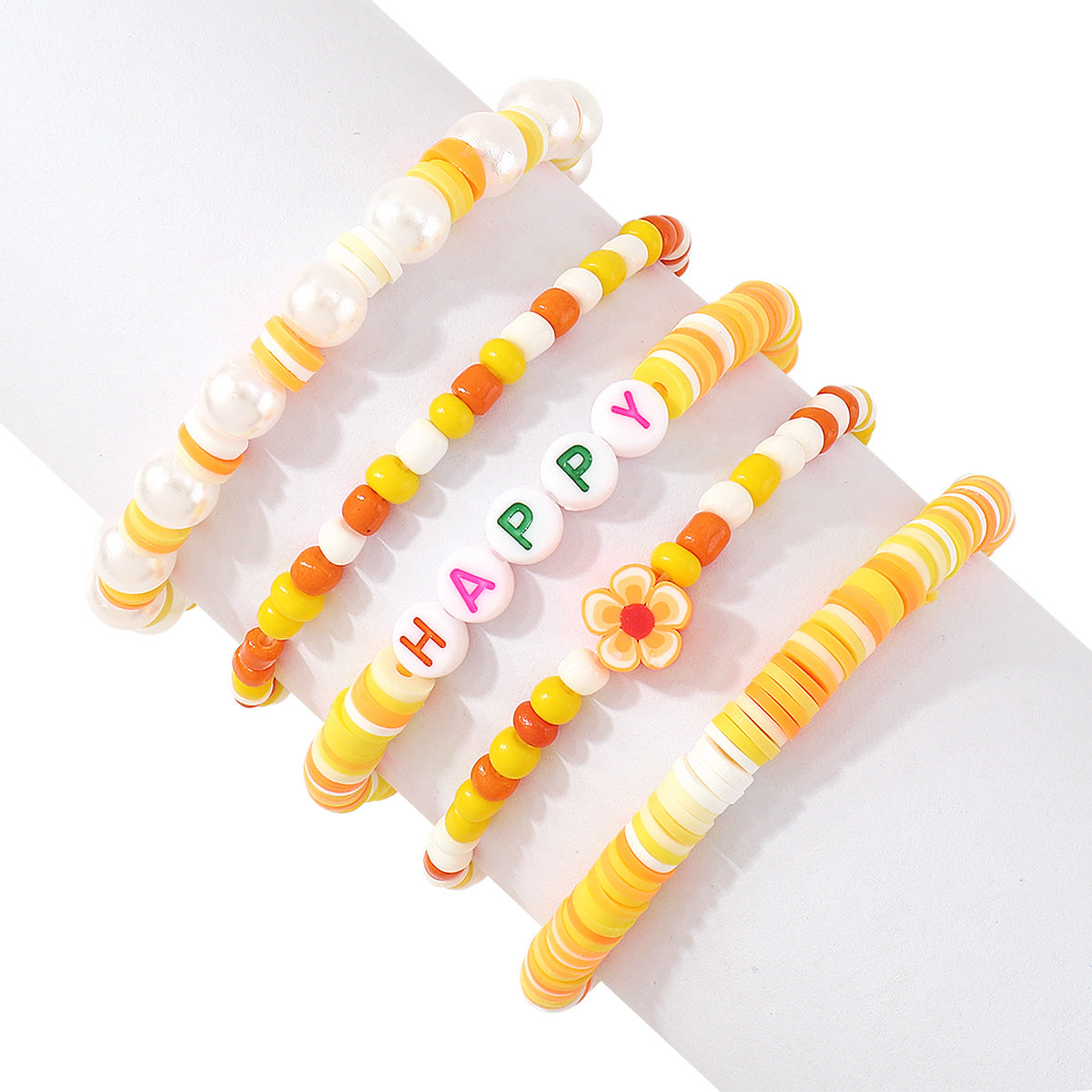 Orange Howlite 'Happy' Beaded Stretch Bracelet Set