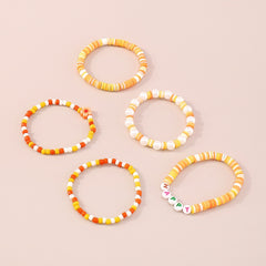 Orange Howlite 'Happy' Beaded Stretch Bracelet Set