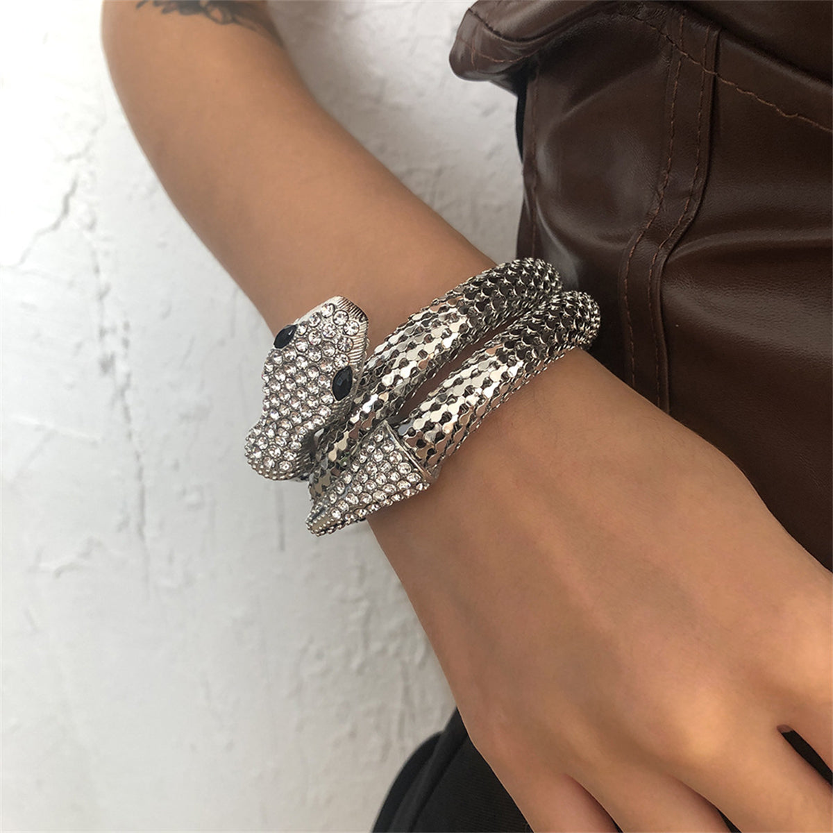 Cubic Zirconia & Silver-Plated Snake Wrap Bracelet