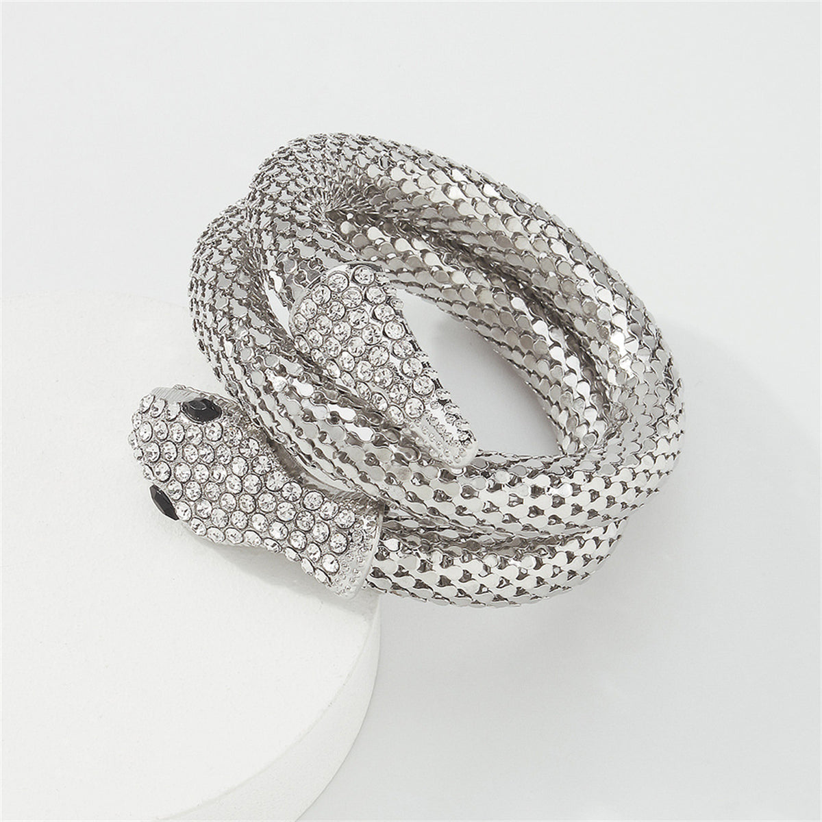 Cubic Zirconia & Silver-Plated Snake Wrap Bracelet