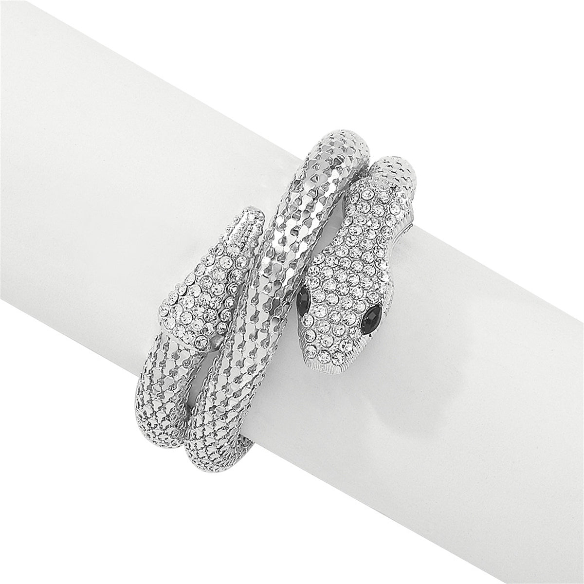 Cubic Zirconia & Silver-Plated Snake Wrap Bracelet