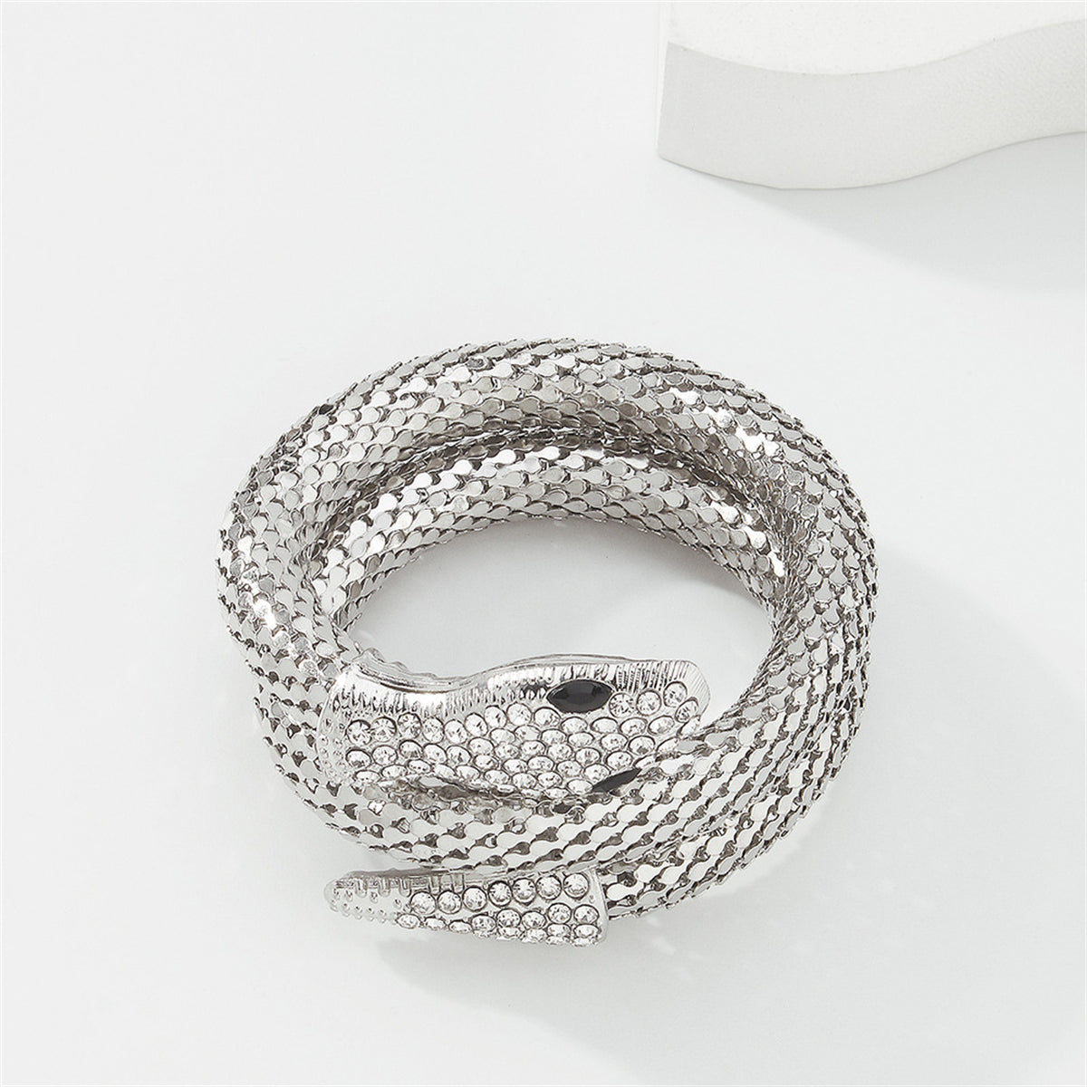 Cubic Zirconia & Silver-Plated Snake Wrap Bracelet