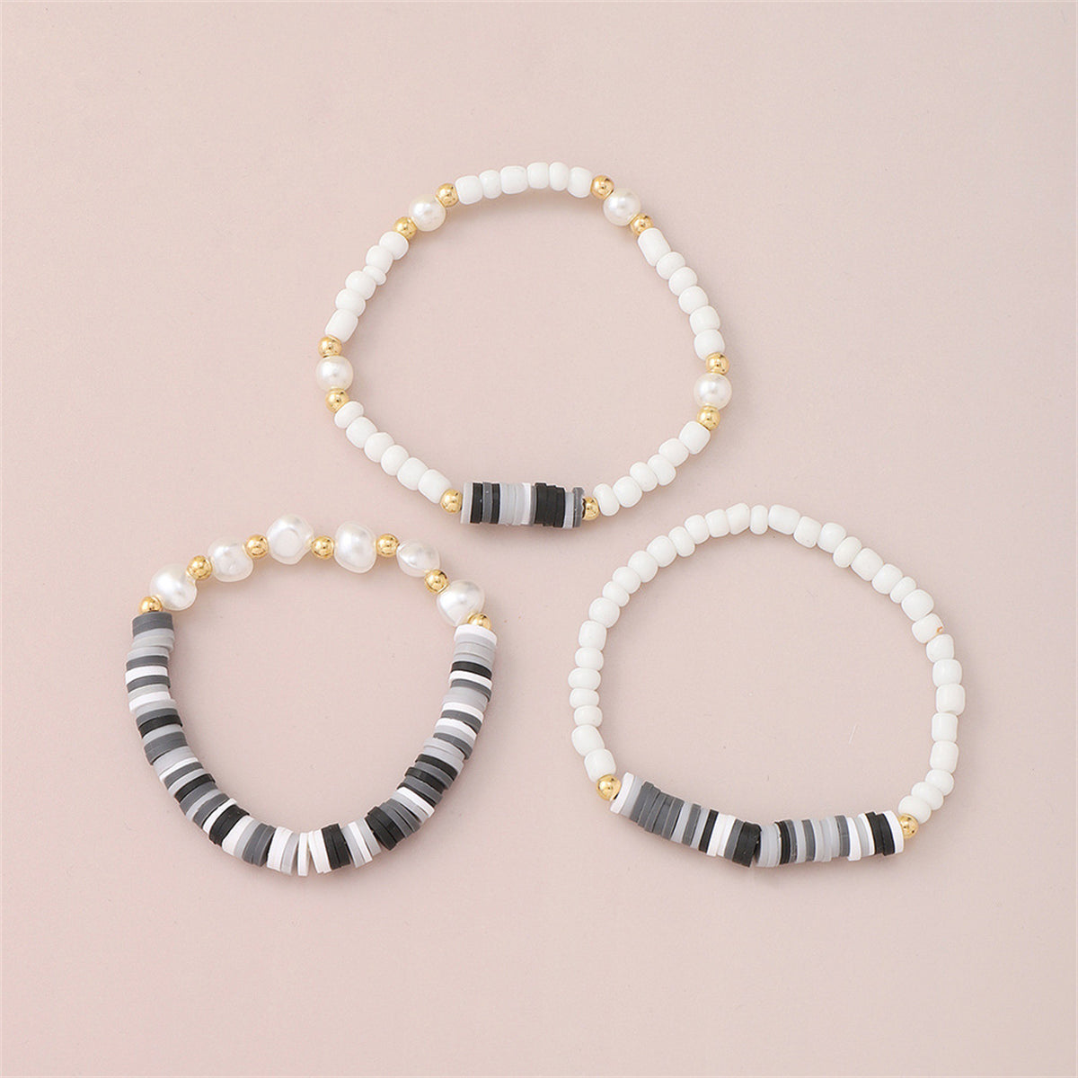 Black Howlite & Pearl 18K Gold-Plated Beaded Stretch Bracelet Set