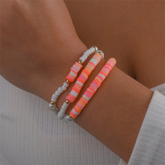 Pink Polymer Clay & White Howlite Beaded Stretch Bracelet Set