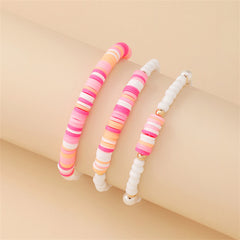 Pink Polymer Clay & White Howlite Beaded Stretch Bracelet Set