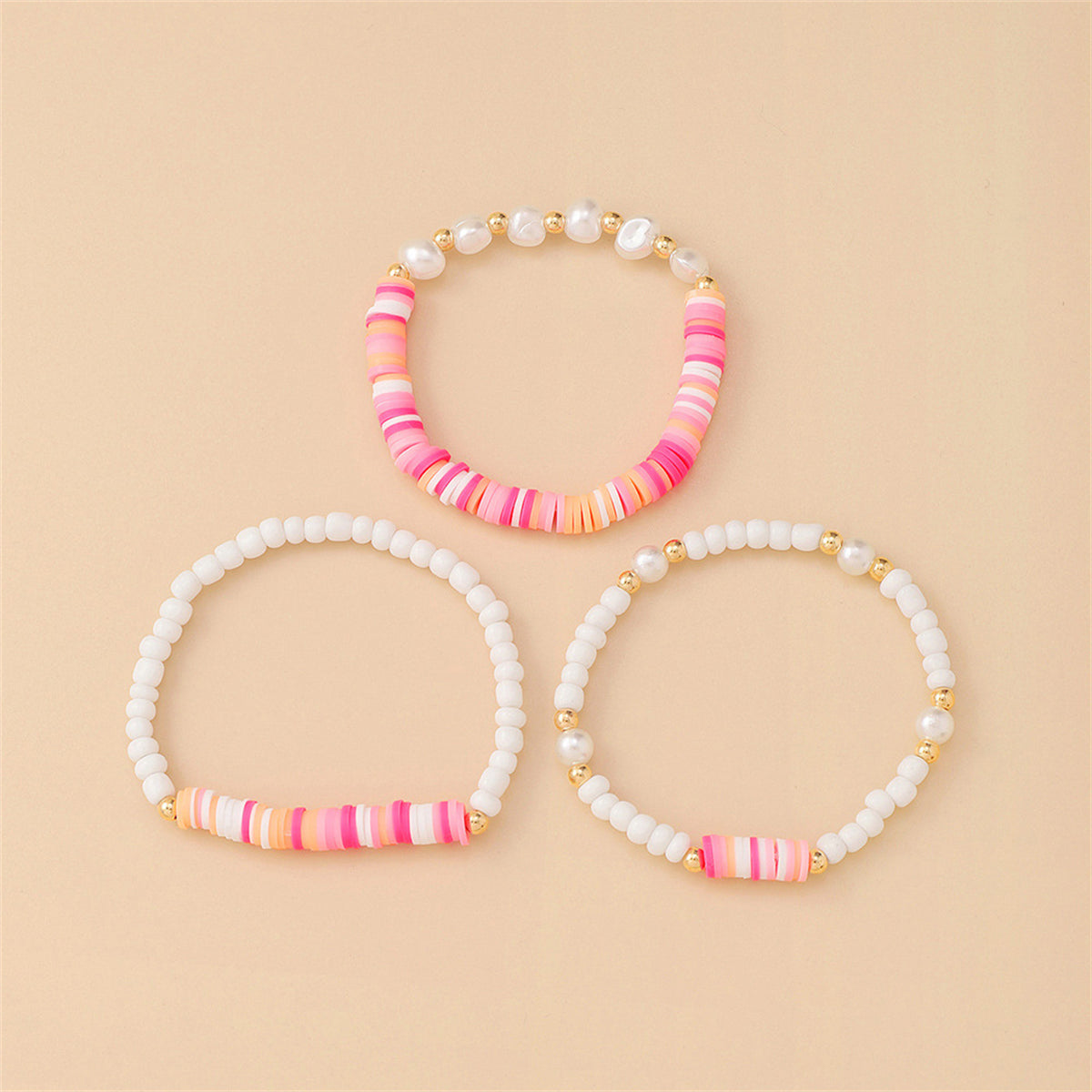 Pink Polymer Clay & White Howlite Beaded Stretch Bracelet Set