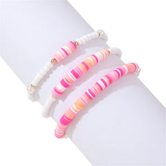 Pink Polymer Clay & White Howlite Beaded Stretch Bracelet Set