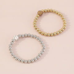 Cubic Zirconia & Two Tone Beaded Stretch Bracelet Set