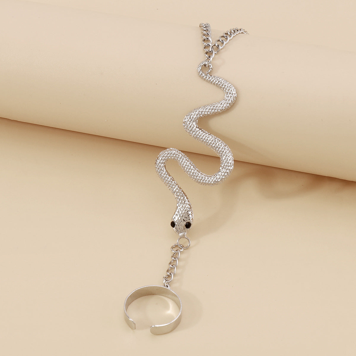 Cubic Zirconia & Silver-Plated Snake Wrist-To-Ring Bracelet