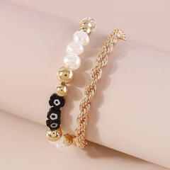 Pearl & Acrylic 18K Gold-Plated Twine Flower Layered Bracelet