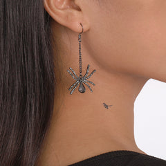 Black Crystal & Cubic Zirconia Spider Drop Earrings