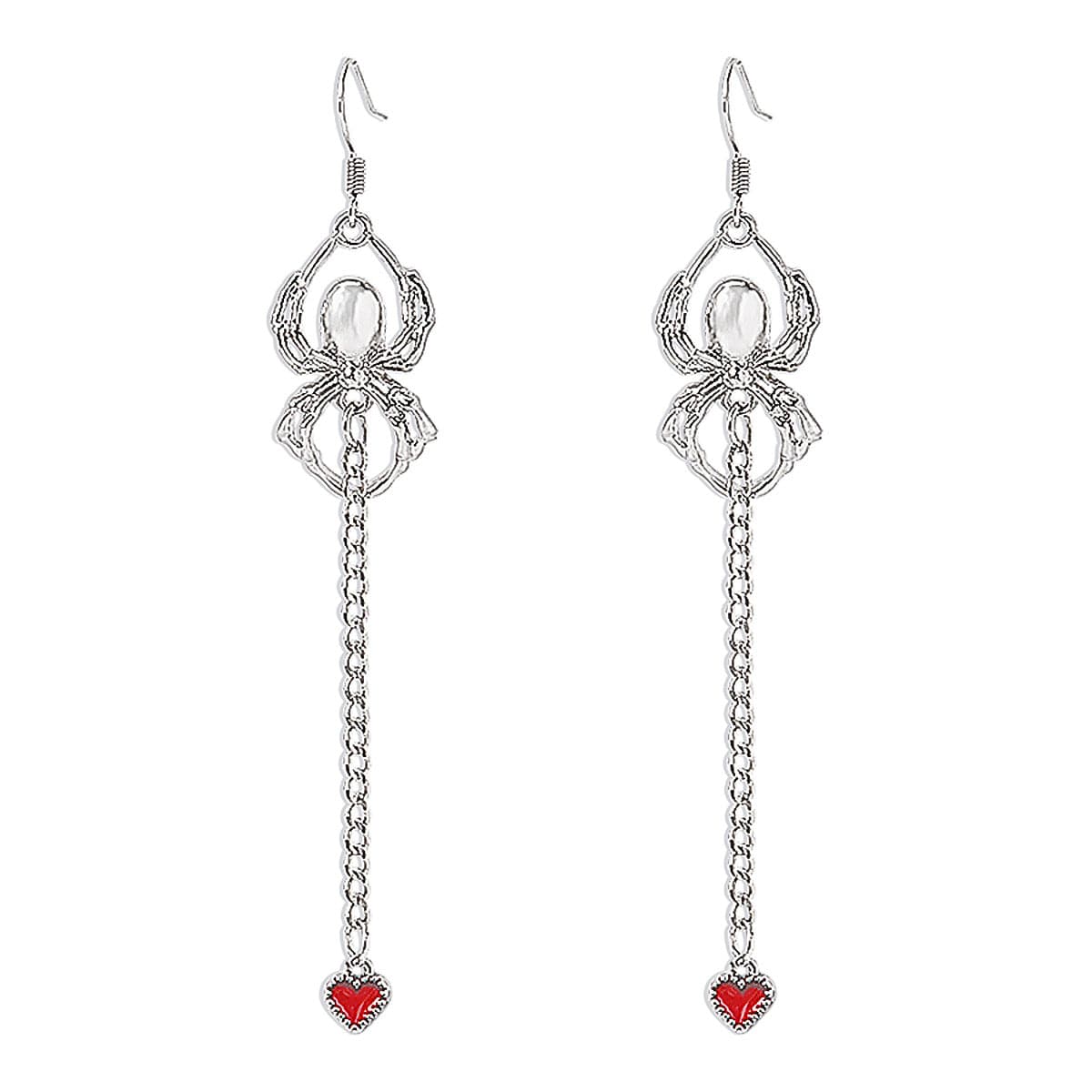 Red Enamel & Silver-Plated Spider Heart Drop Earring