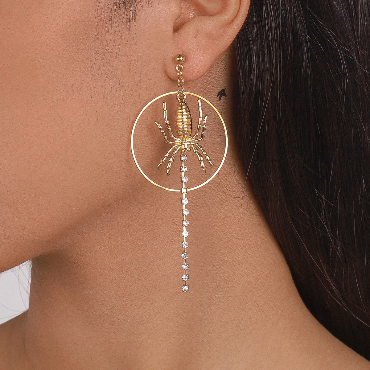 Cubic Zirconia & 18K Gold-Plated Spider Circle Drop Earring