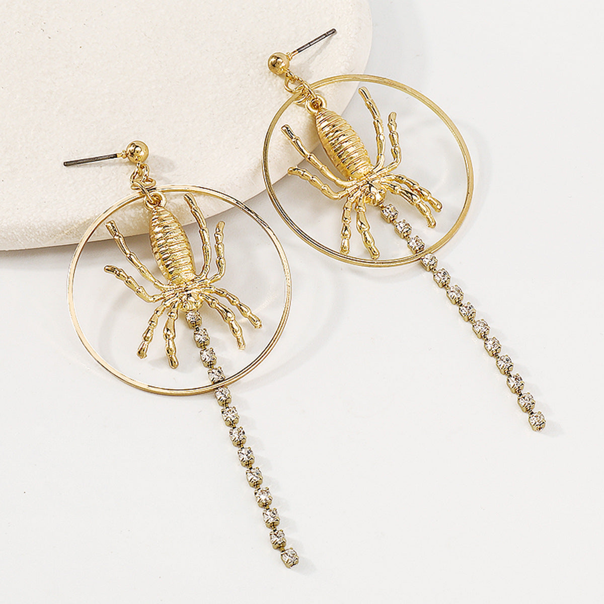 Cubic Zirconia & 18K Gold-Plated Spider Circle Drop Earring