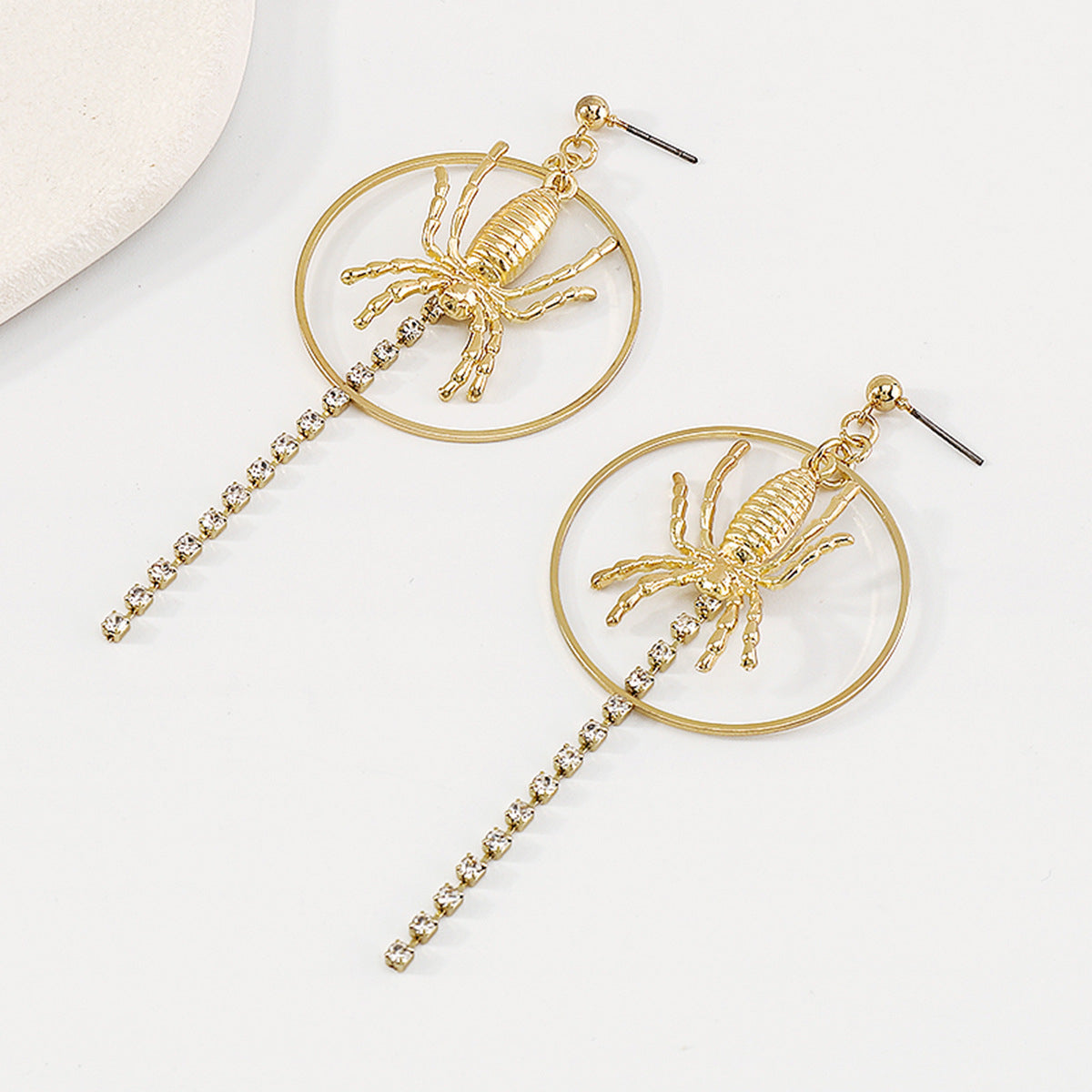 Cubic Zirconia & 18K Gold-Plated Spider Circle Drop Earring