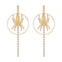 Cubic Zirconia & 18K Gold-Plated Spider Circle Drop Earring