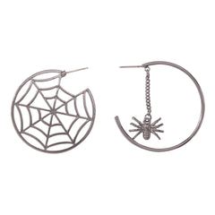 Black Cobweb & Spider Asymmetrical Huggie Earring