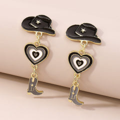 Black Enamel & 18K Gold-Plated Cowgirl Heart Drop Earrings