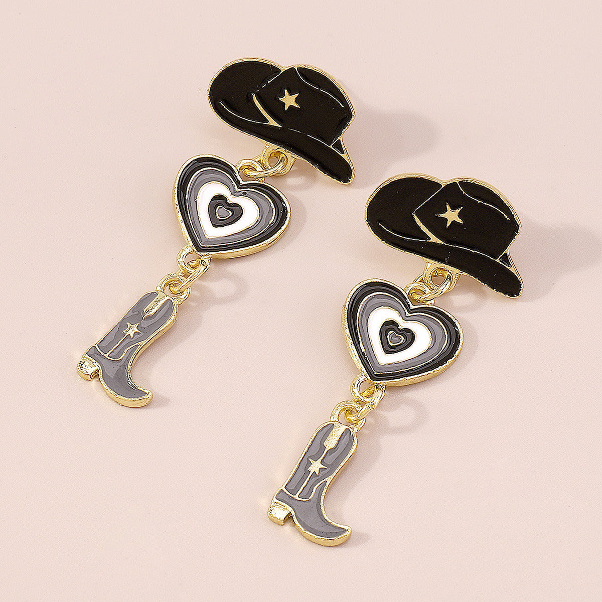 Black Enamel & 18K Gold-Plated Cowgirl Heart Drop Earrings