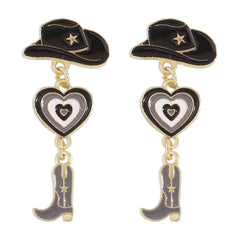 Black Enamel & 18K Gold-Plated Cowgirl Heart Drop Earrings