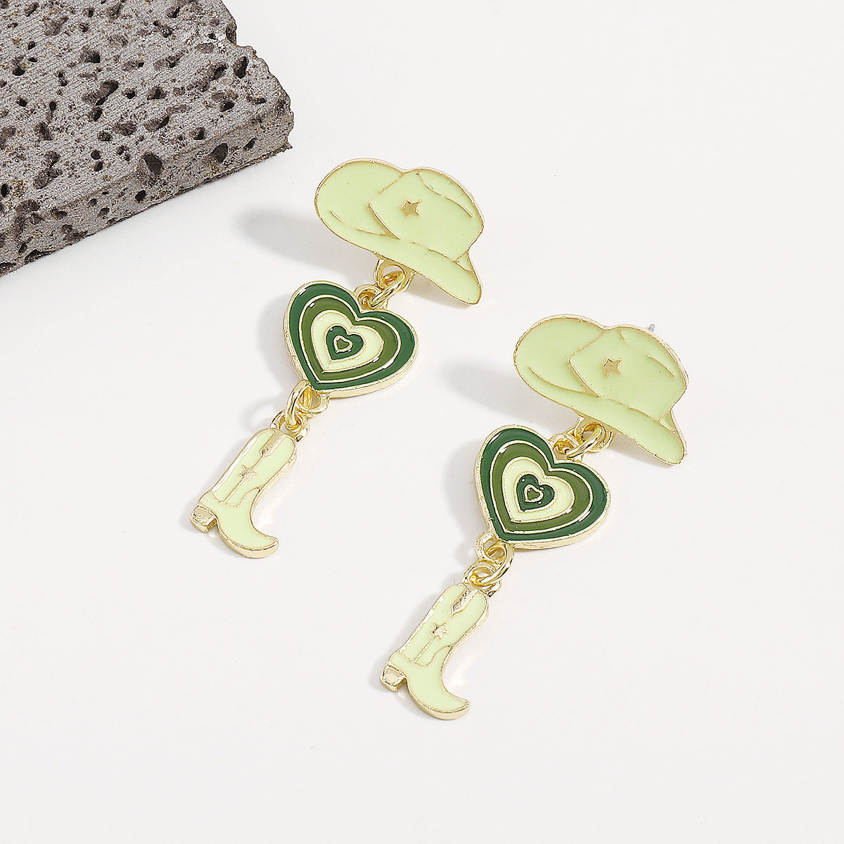 Green Enamel & 18K Gold-Plated Cowgirl Heart Drop Earrings