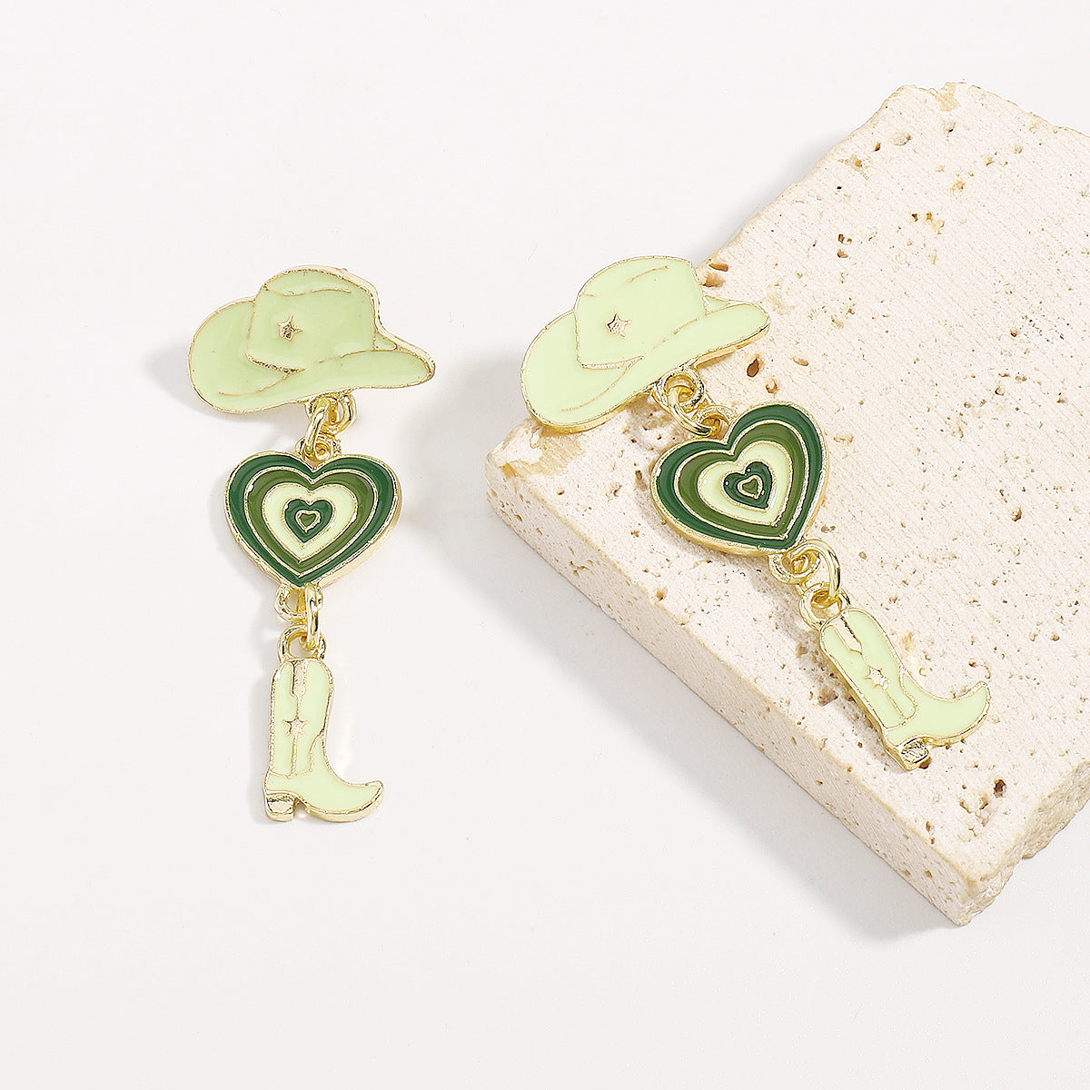 Green Enamel & 18K Gold-Plated Cowgirl Heart Drop Earrings