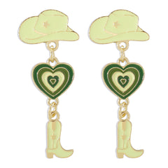 Green Enamel & 18K Gold-Plated Cowgirl Heart Drop Earrings