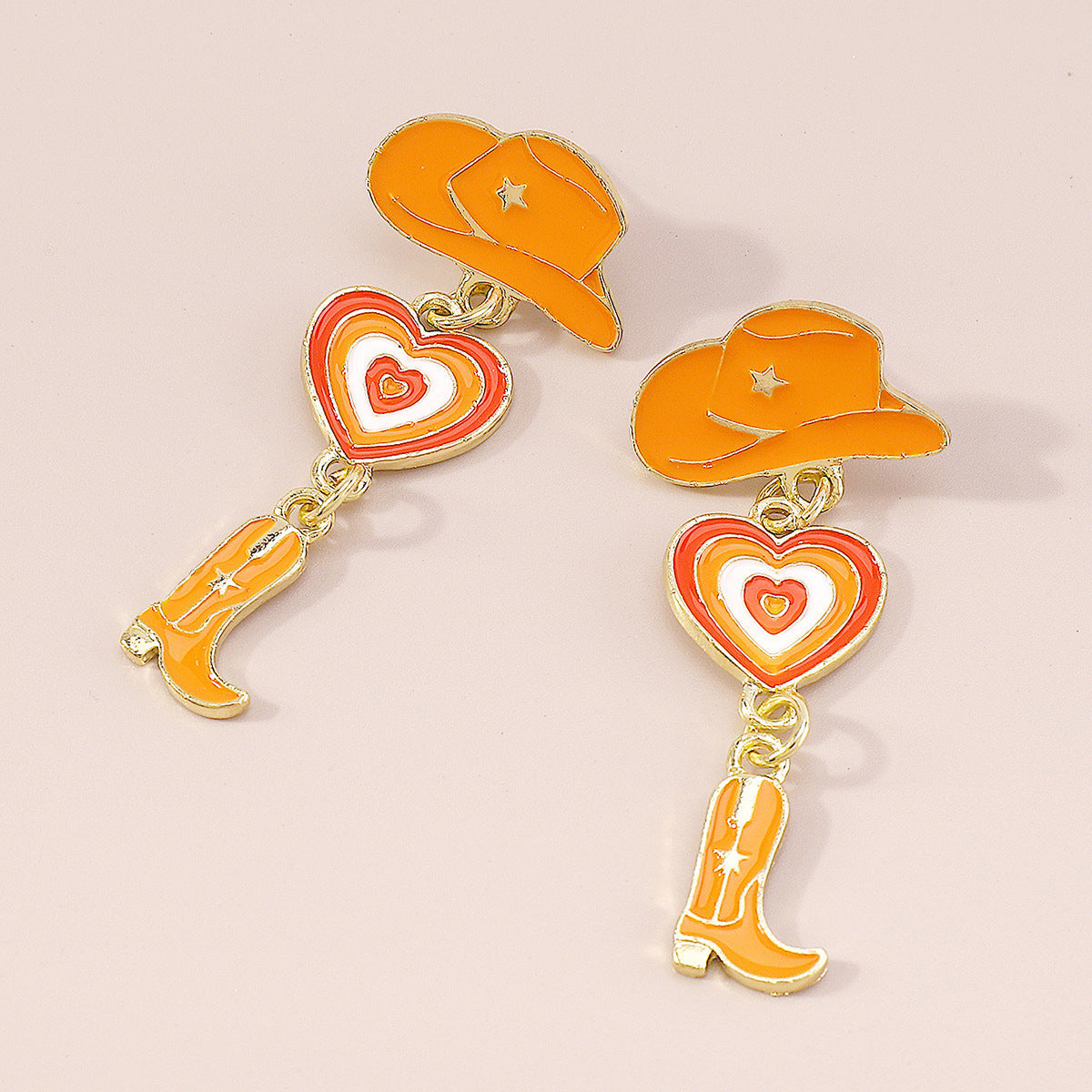 Orange Enamel & 18K Gold-Plated Cowgirl Heart Drop Earrings