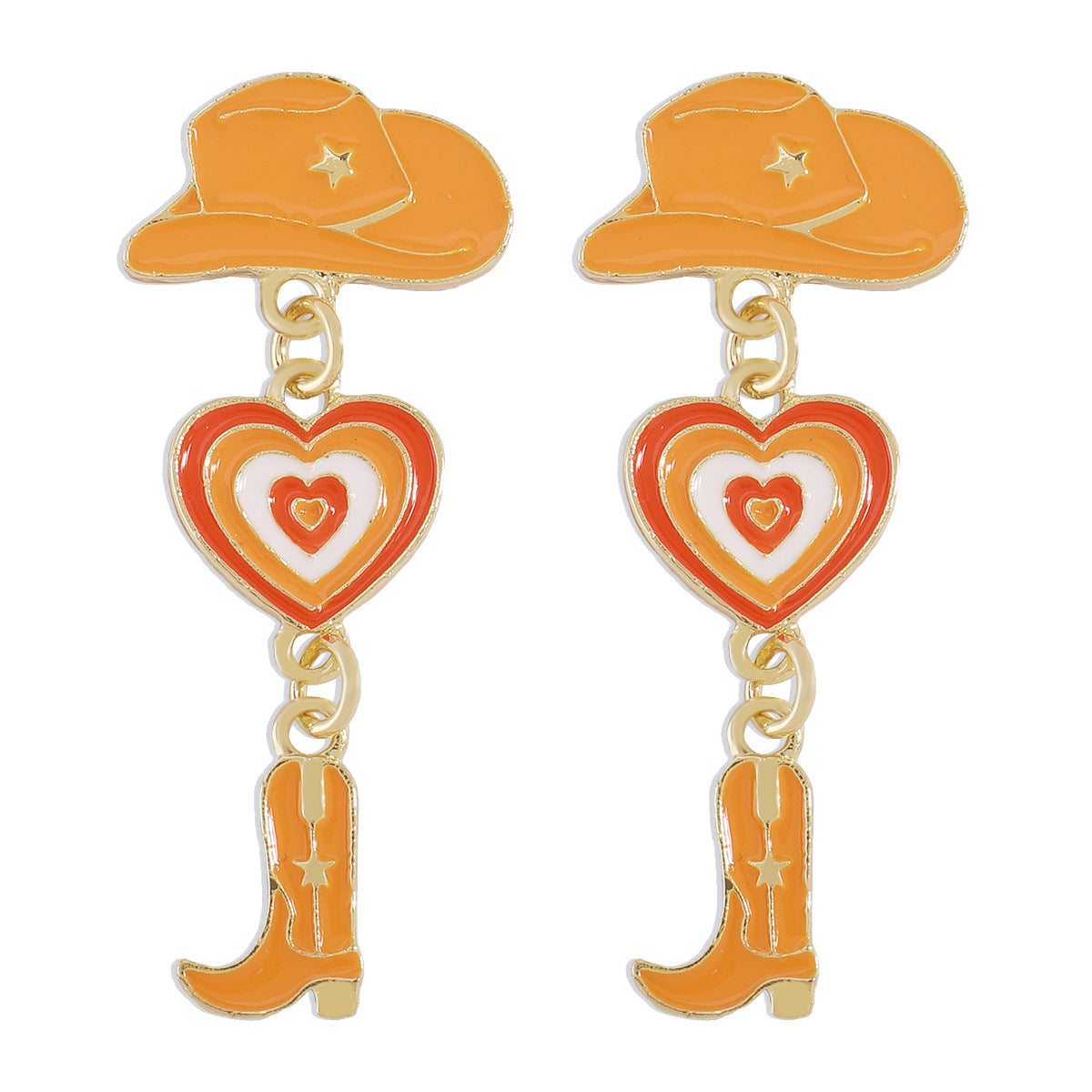 Orange Enamel & 18K Gold-Plated Cowgirl Heart Drop Earrings