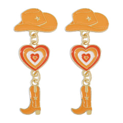 Orange Enamel & 18K Gold-Plated Cowgirl Heart Drop Earrings