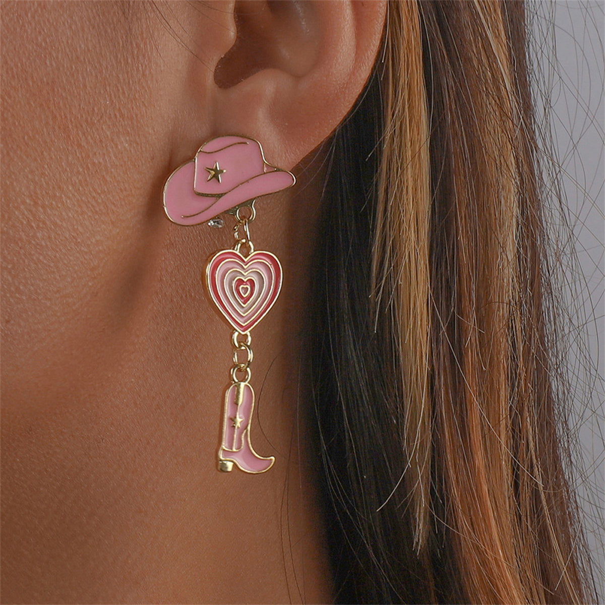 Pink Enamel & 18K Gold-Plated Cowgirl Heart Drop Earrings