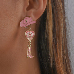 Pink Enamel & 18K Gold-Plated Cowgirl Heart Drop Earrings