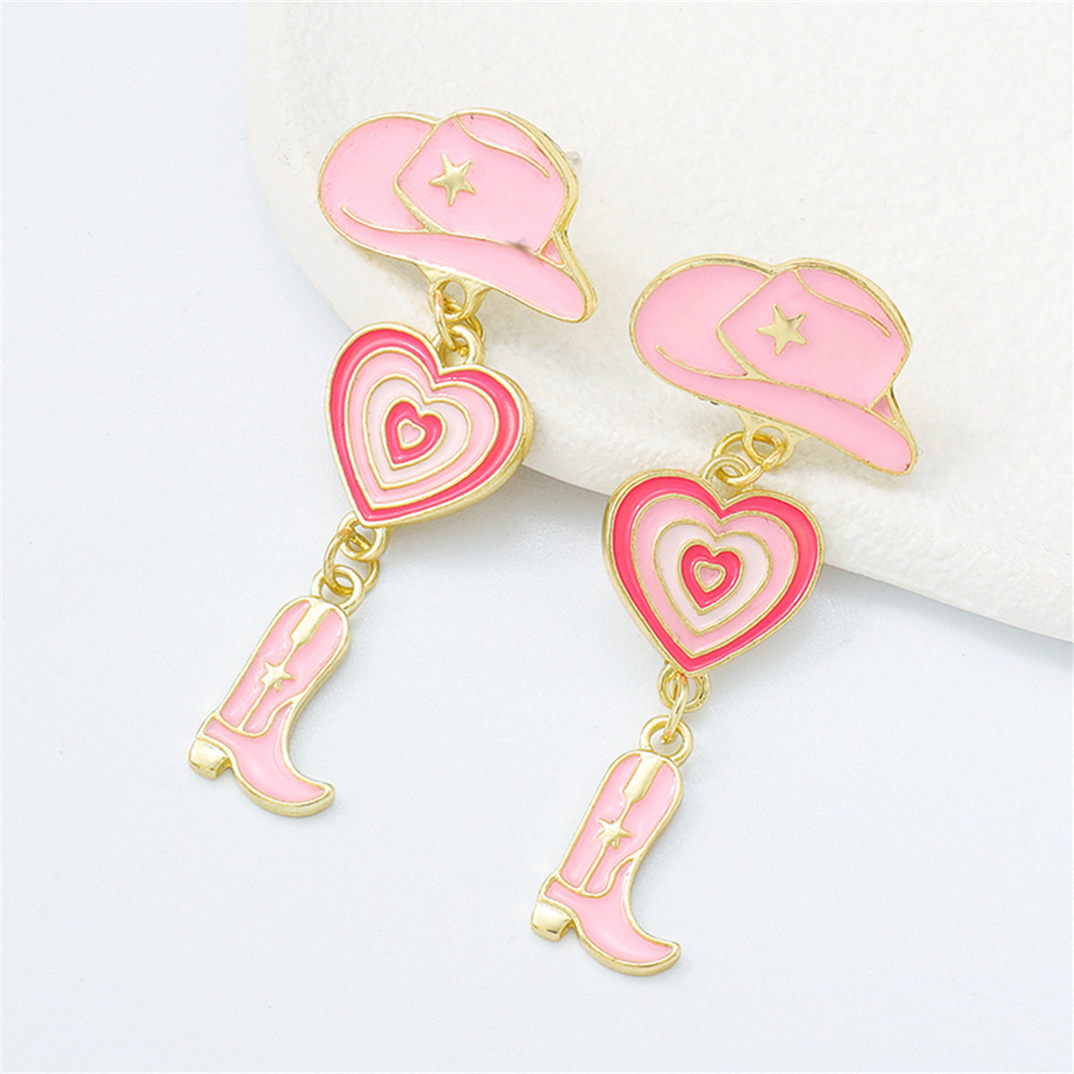 Pink Enamel & 18K Gold-Plated Cowgirl Heart Drop Earrings