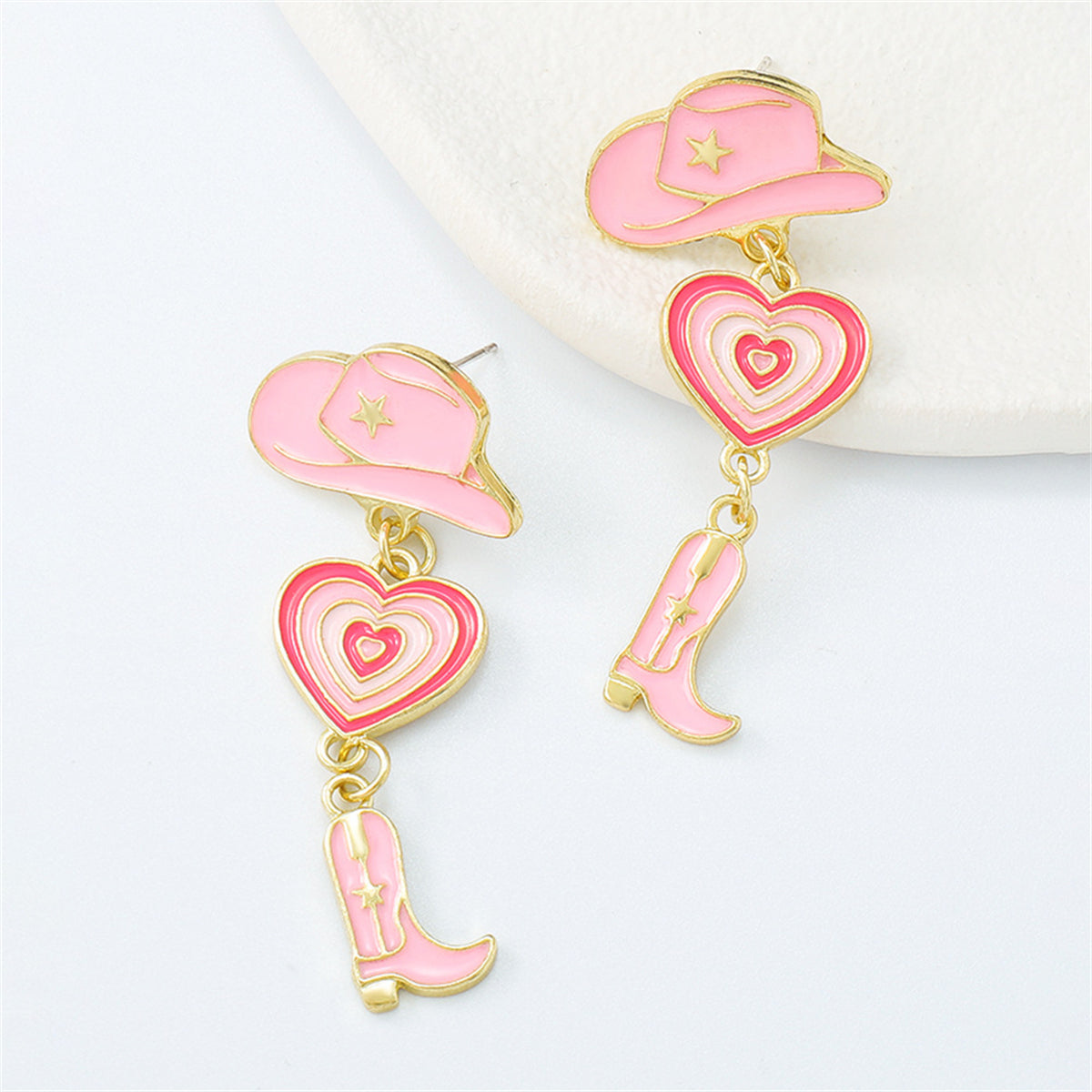 Pink Enamel & 18K Gold-Plated Cowgirl Heart Drop Earrings