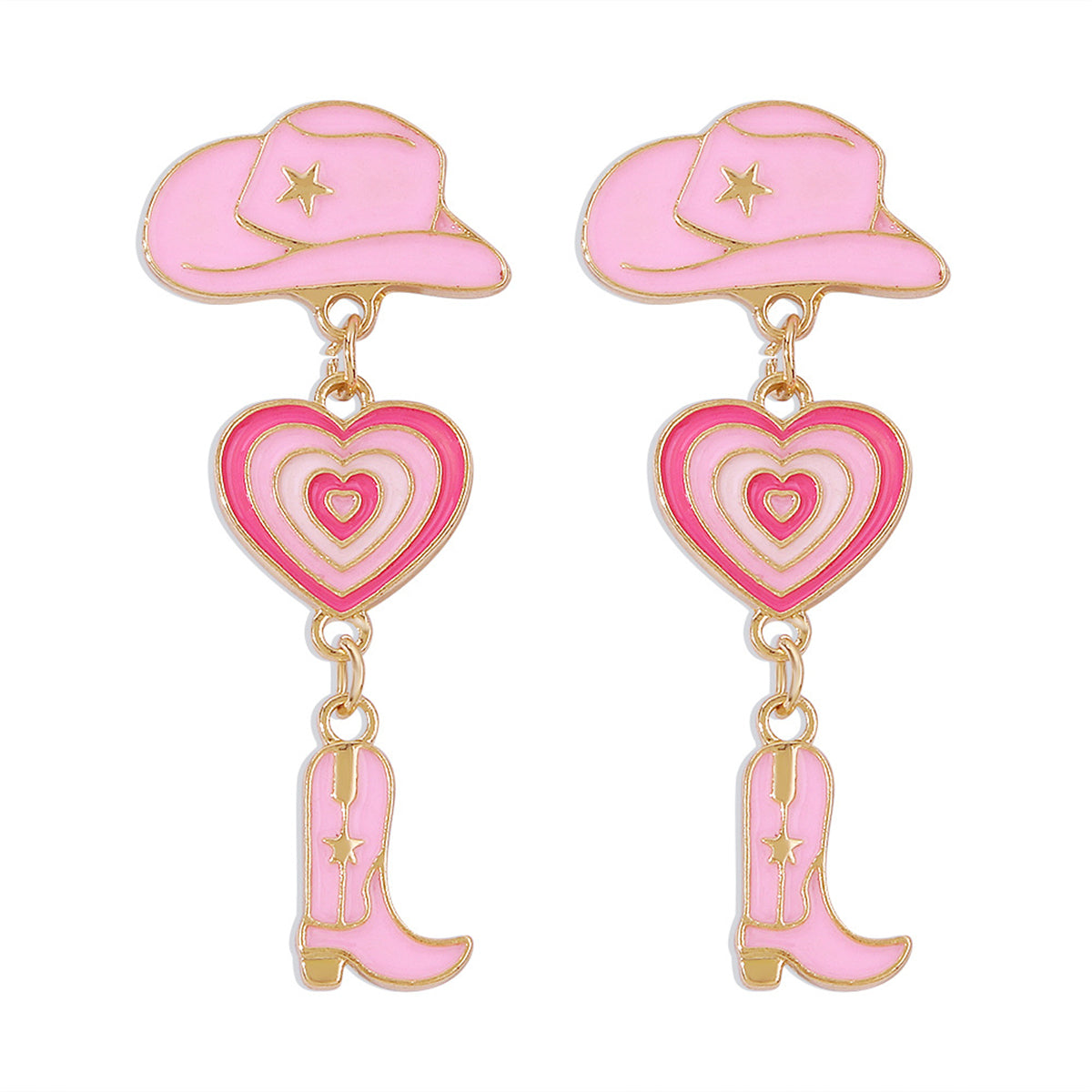 Pink Enamel & 18K Gold-Plated Cowgirl Heart Drop Earrings