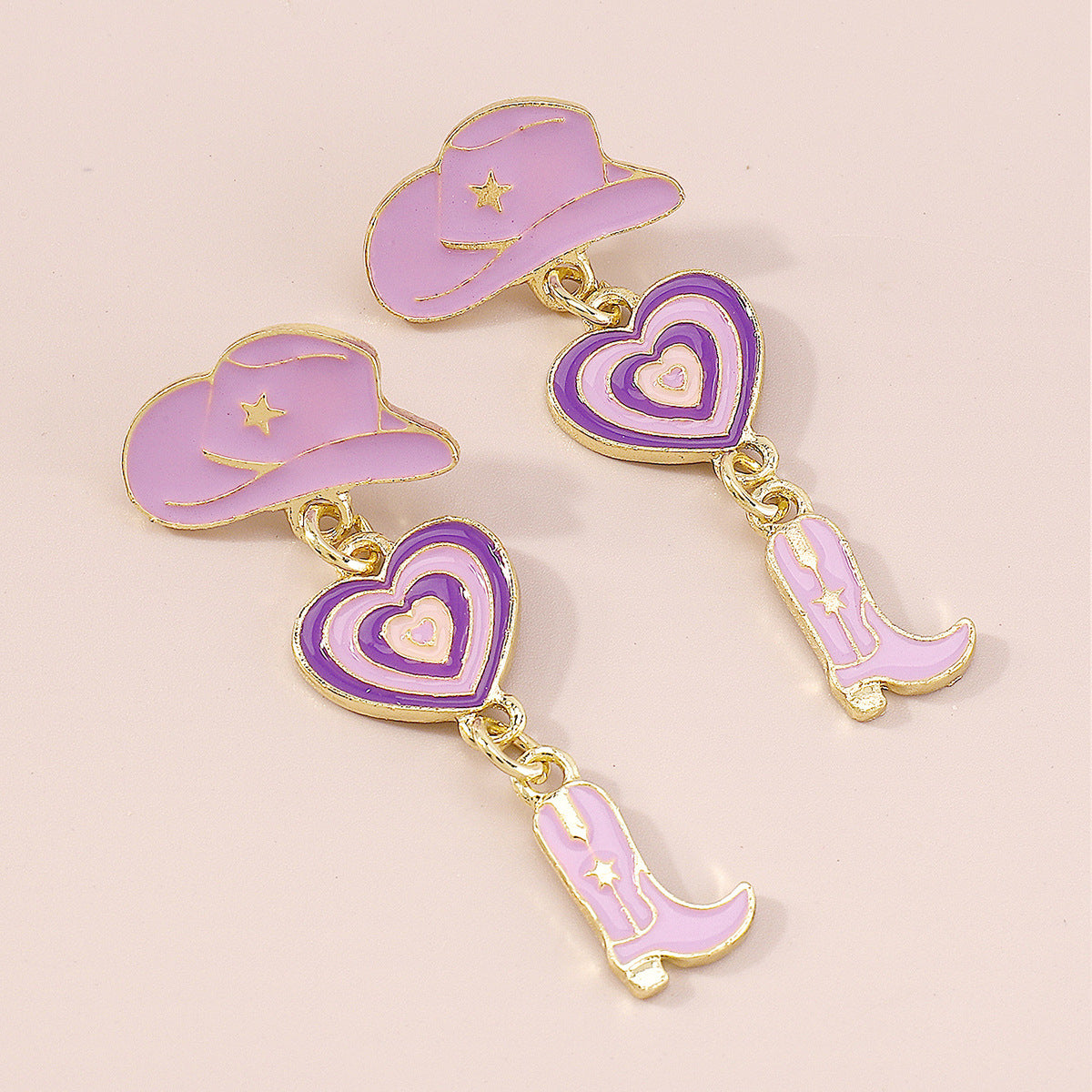 Purple Enamel & 18K Gold-Plated Cowgirl Heart Drop Earrings