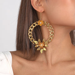 Pearl & 18K Gold-Plated Curb Chain Wreath Floral Drop Earrings