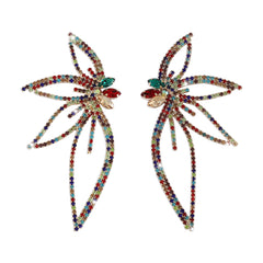 Cubic Zirconia & Red Crystal Open Floral Statement Earrings