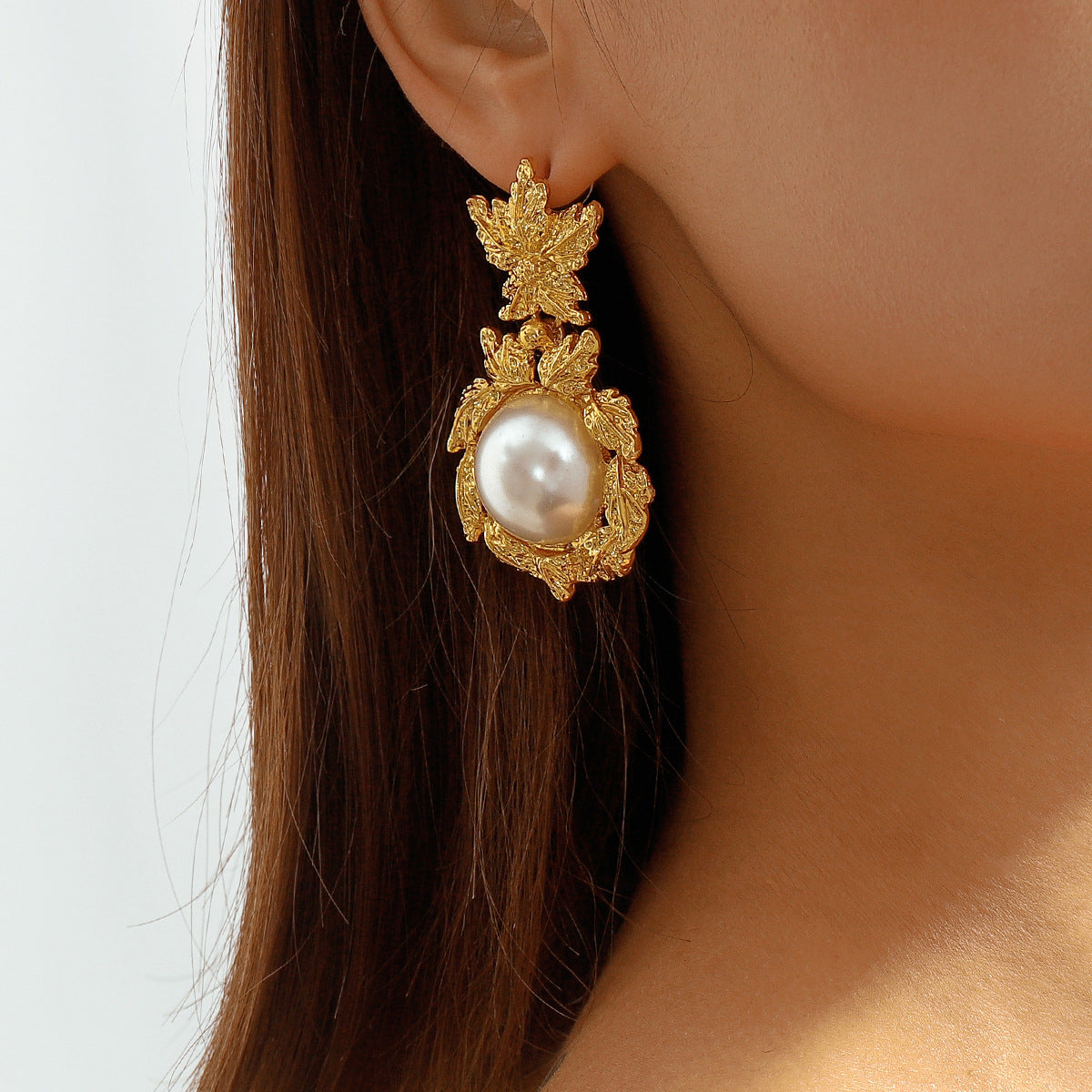 Pearl & 18K Gold-Plated Botanical Drop Earrings