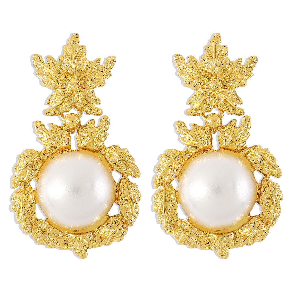 Pearl & 18K Gold-Plated Botanical Drop Earrings