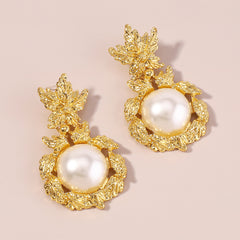 Pearl & 18K Gold-Plated Botanical Drop Earrings