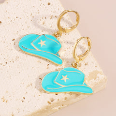 Blue Enamel & 18K Gold-Plated Star Cowboy Hat Huggie Earrings