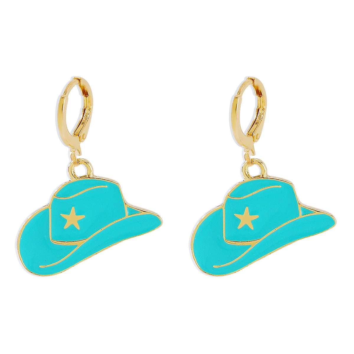 Blue Enamel & 18K Gold-Plated Star Cowboy Hat Huggie Earrings