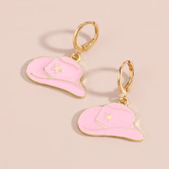 Pink Enamel & 18K Gold-Plated Cowboy Hat Huggie Earrings