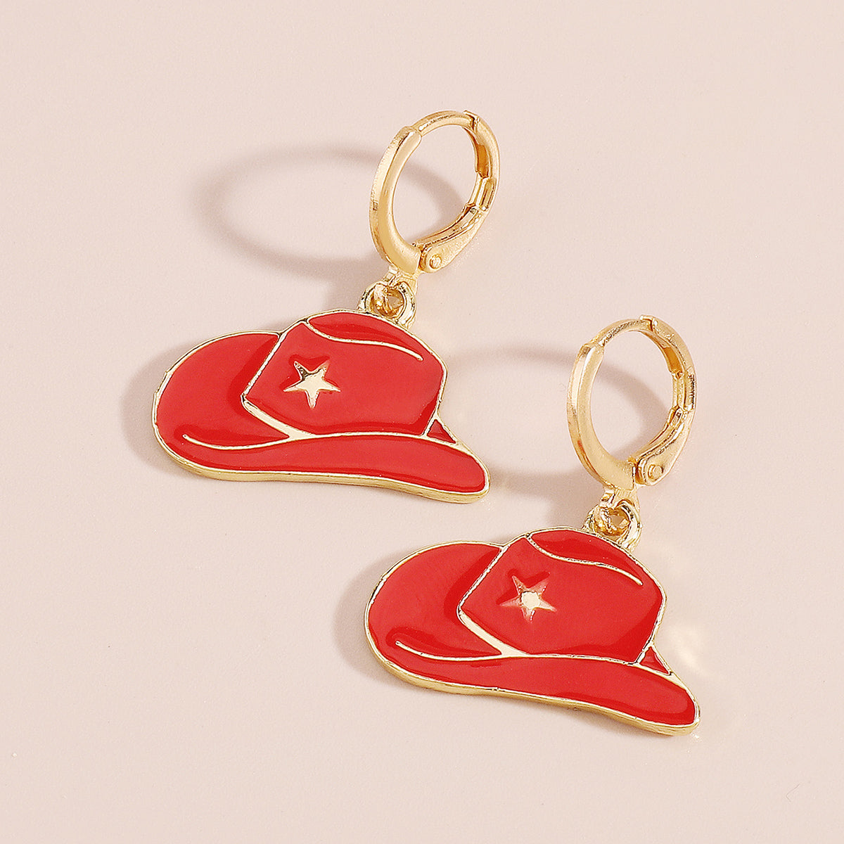 Red Enamel & 18K Gold-Plated Star Cowboy Hat Huggie Earrings