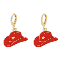 Red Enamel & 18K Gold-Plated Star Cowboy Hat Huggie Earrings