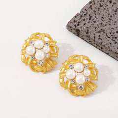 Cubic Zirconia & Pearl 18K Gold-Plated Flower Stud Earrings